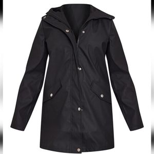 Black Pocket Front Waterproof Rain Mac